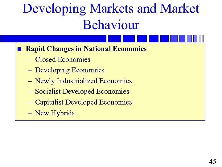 Developing Markets and Market Behaviour n Rapid Changes in National Economies – Closed Economies