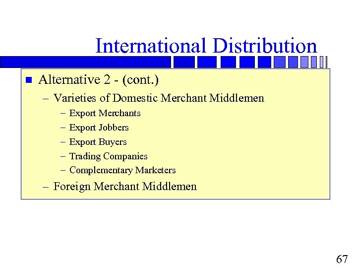 International Distribution n Alternative 2 - (cont. ) – Varieties of Domestic Merchant Middlemen