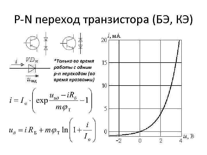 P-N переход транзистора (БЭ, КЭ) *Только во время работы с одним p-n переходом (во