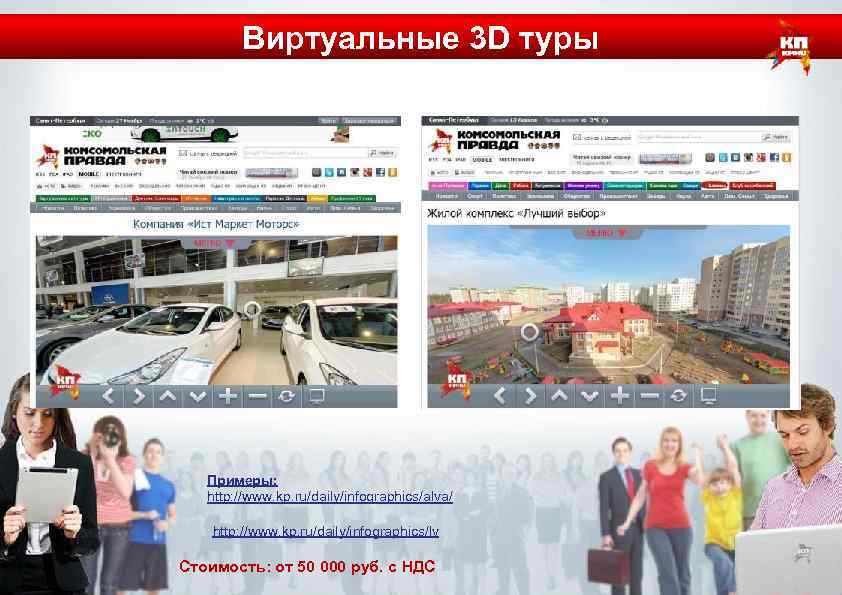 Виртуальные 3 D туры Примеры: http: //www. kp. ru/daily/infographics/alva/ http: //www. kp. ru/daily/infographics/lv Стоимость: