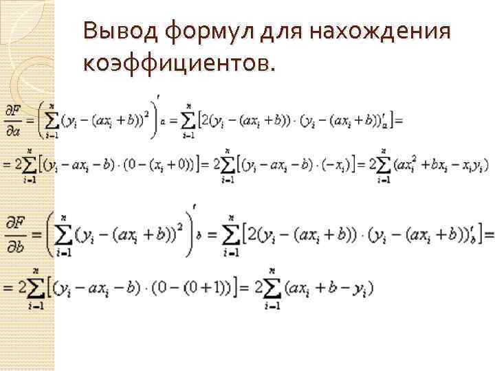 Вывод формул для нахождения коэффициентов. 
