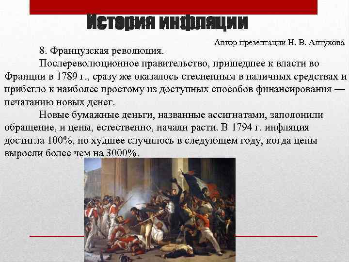 История инфляции Автор презентации Н. В. Алтухова 8. Французская революция. Послереволюционное правительство, пришедшее к