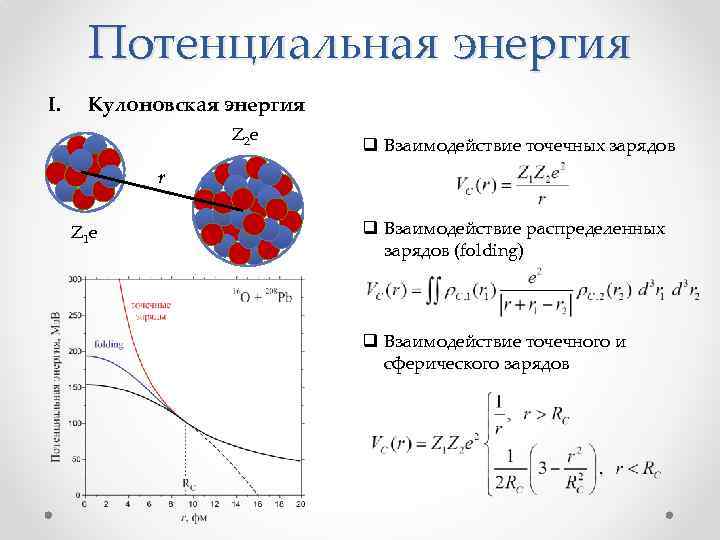 Потенциальная энергия I. Кулоновская энергия Z 2 e q Взаимодействие точечных зарядов r Z