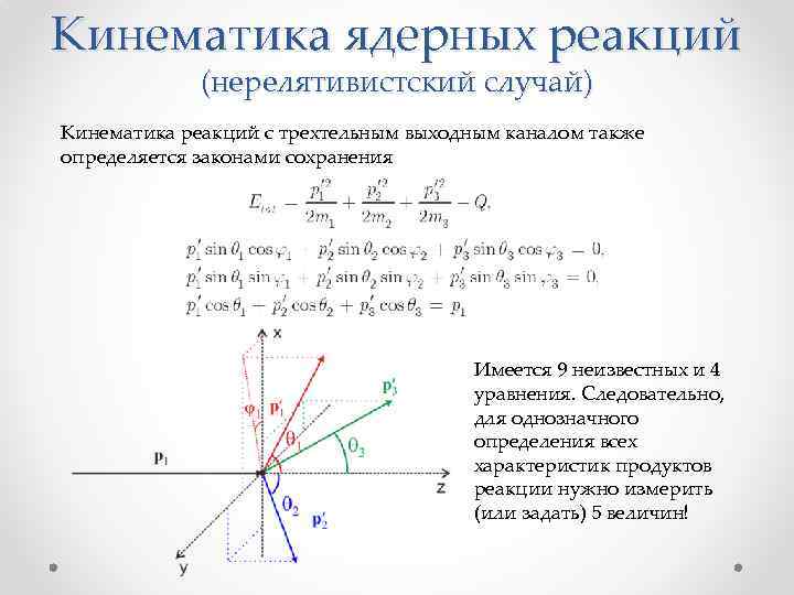 Кинематика ядерных реакций (нерелятивистский случай) Кинематика реакций с трехтельным выходным каналом также определяется законами