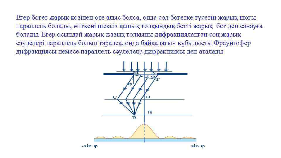 Егер бөгет жарық көзінен өте алыс болса, онда сол бөгетке түсетін жарық шоғы параллель