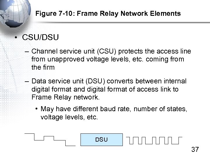 Figure 7 -10: Frame Relay Network Elements • CSU/DSU – Channel service unit (CSU)
