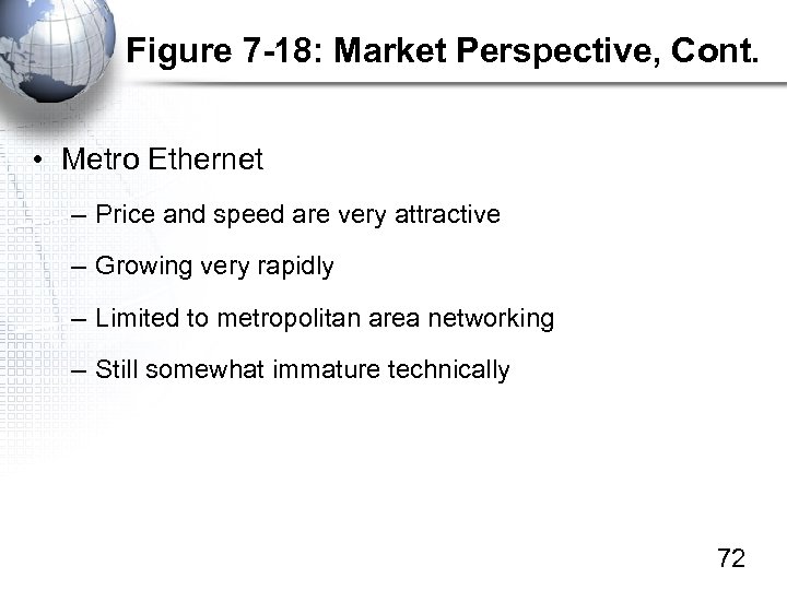 Figure 7 -18: Market Perspective, Cont. • Metro Ethernet – Price and speed are