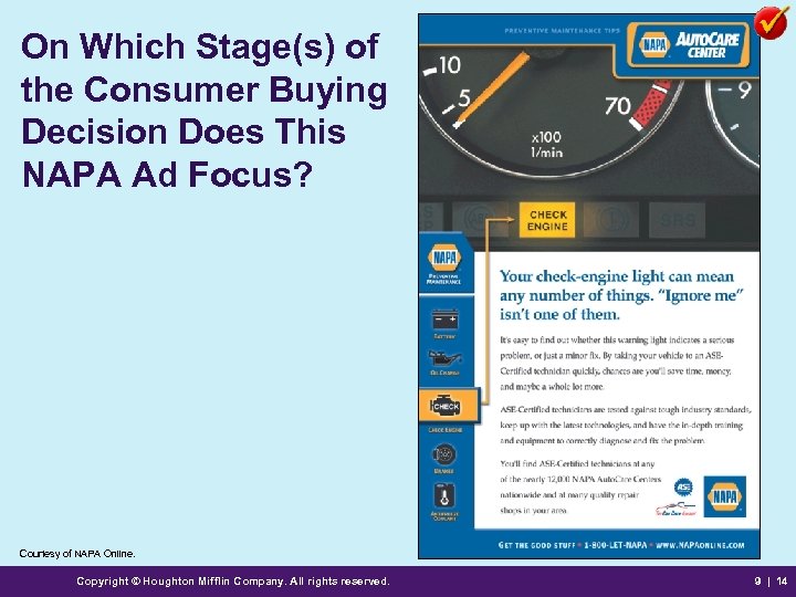 On Which Stage(s) of the Consumer Buying Decision Does This NAPA Ad Focus? Courtesy