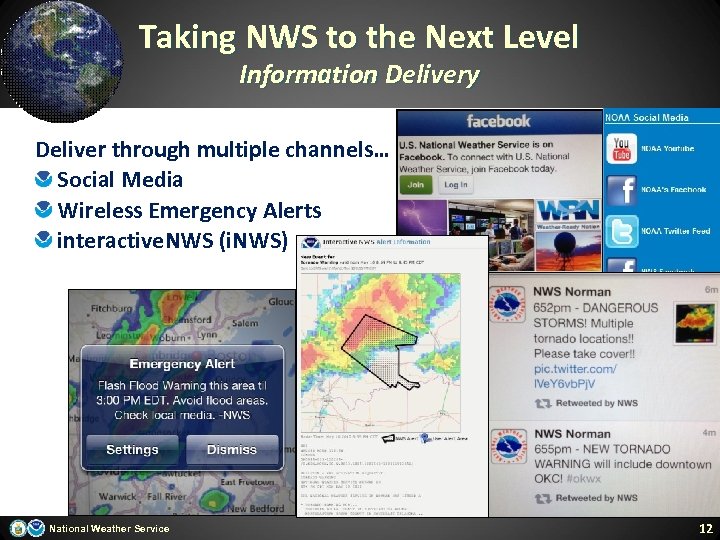 Taking NWS to the Next Level Information Delivery Deliver through multiple channels… Social Media