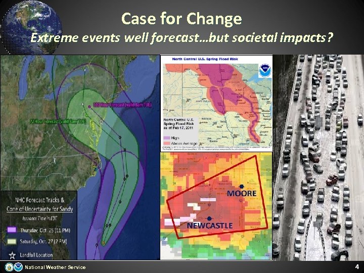 Case for Change Extreme events well forecast…but societal impacts? National Weather Service 4 