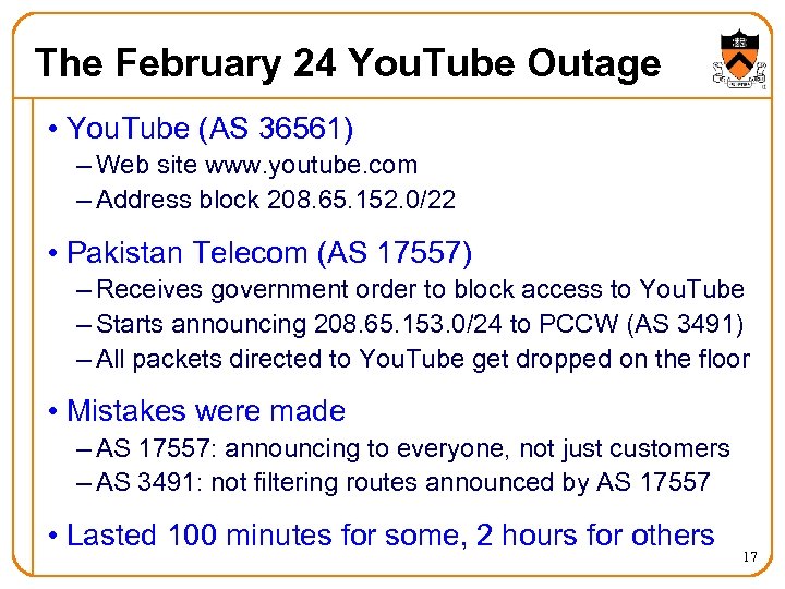 The February 24 You. Tube Outage • You. Tube (AS 36561) – Web site