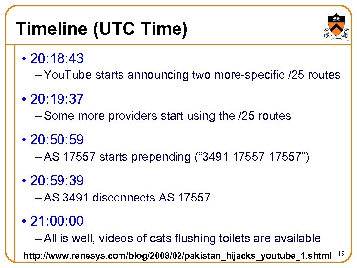 Timeline (UTC Time) • 20: 18: 43 – You. Tube starts announcing two more-specific