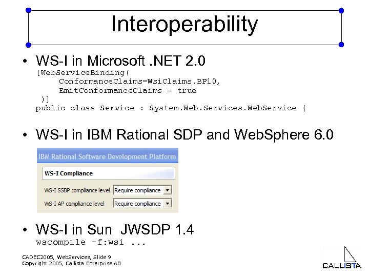 Interoperability • WS-I in Microsoft. NET 2. 0 [Web. Service. Binding( Conformance. Claims=Wsi. Claims.