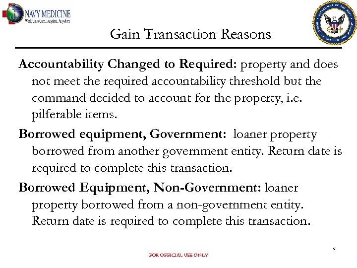 Gain Transaction Reasons Accountability Changed to Required: property and does not meet the required