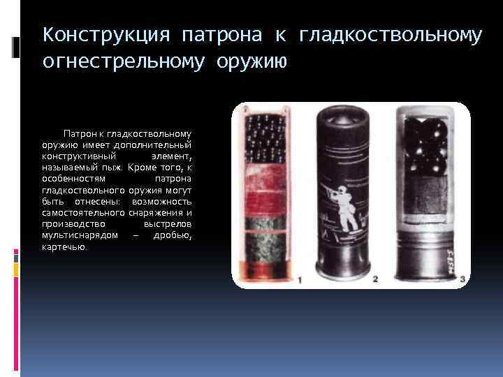 Конструкция патрона к гладкоствольному огнестрельному оружию Патрон к гладкоствольному оружию имеет дополнительный конструктивный элемент,