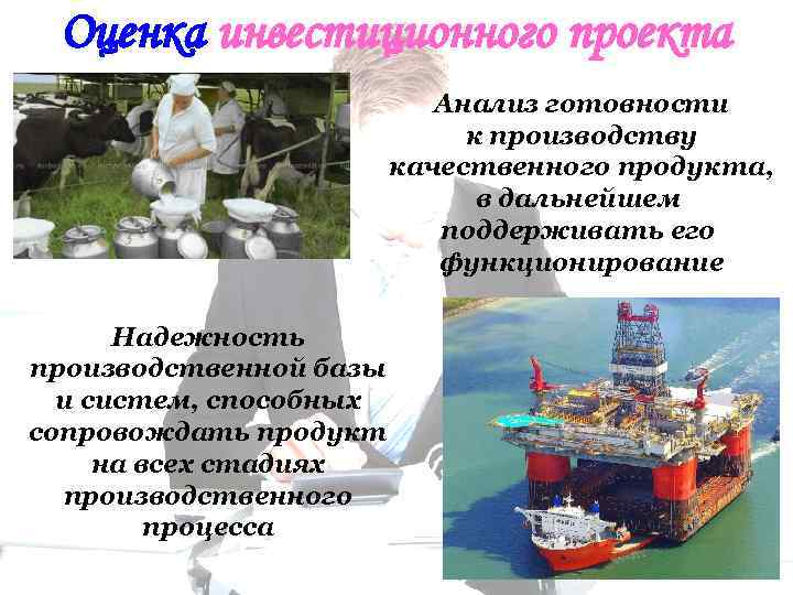 Оценка инвестиционного проекта Анализ готовности к производству качественного продукта, в дальнейшем поддерживать его функционирование