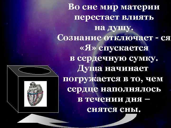 Во сне мир материи перестает влиять на душу. Сознание отключает - ся «Я» спускается