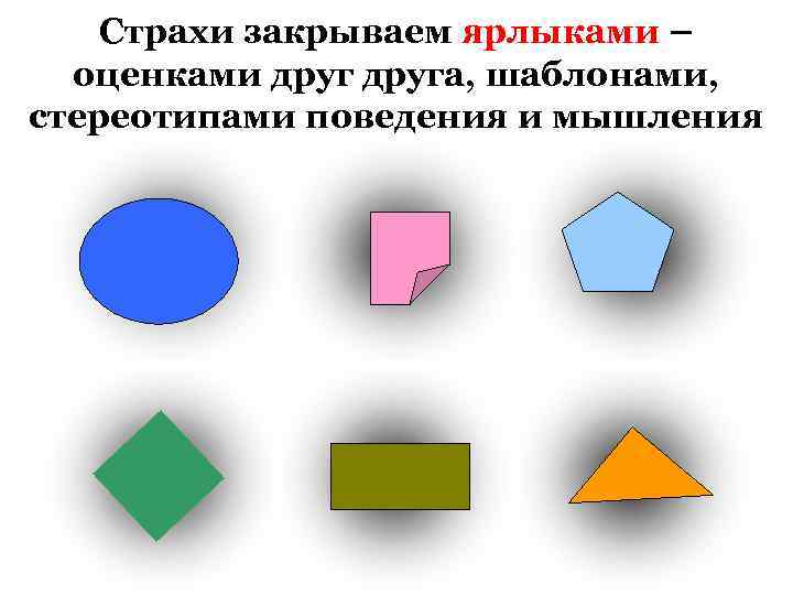 Страхи закрываем ярлыками – оценками друга, шаблонами, стереотипами поведения и мышления 