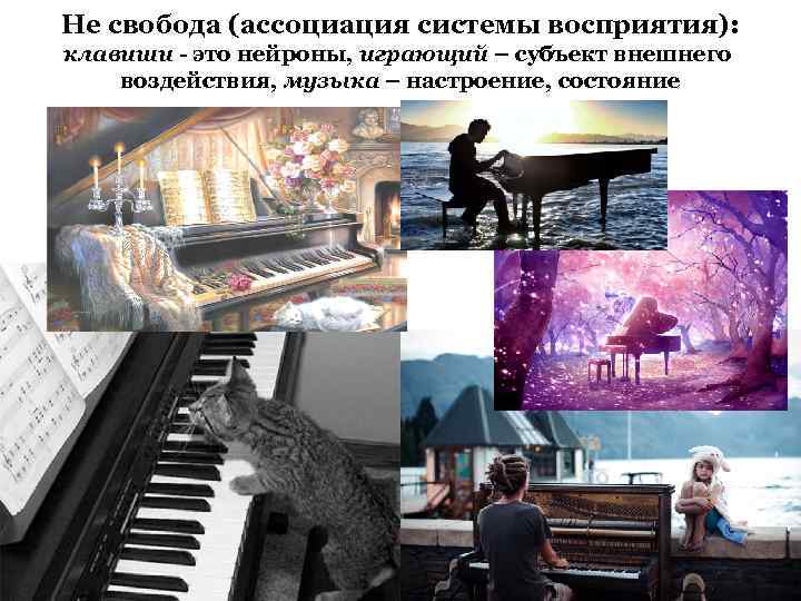 Не свобода (ассоциация системы восприятия): клавиши - это нейроны, играющий – субъект внешнего воздействия,