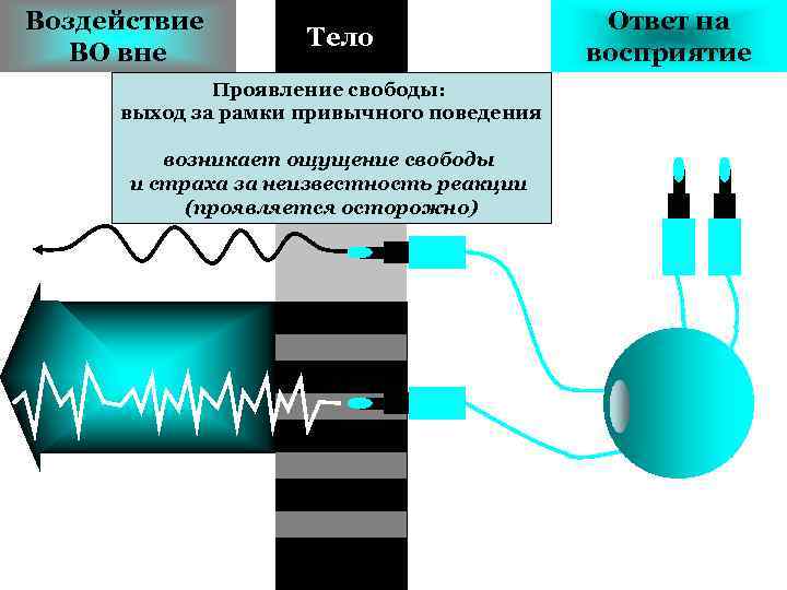 Воздействие ВО вне Тело Проявление свободы: выход за рамки привычного поведения возникает ощущение свободы