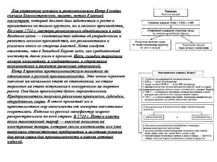 Для управления купцами и ремесленниками Петр I создал сначала Бурмистровскую, палату, потом Главный магистрат,
