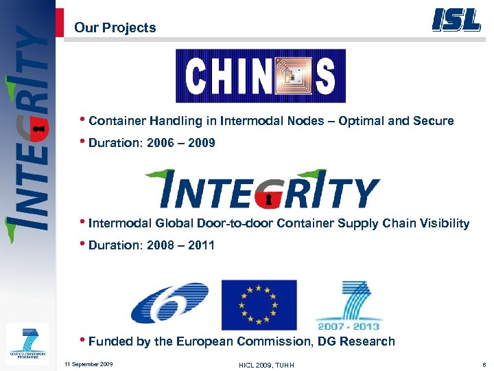 Our Projects • Container Handling in Intermodal Nodes – Optimal and Secure • Duration: