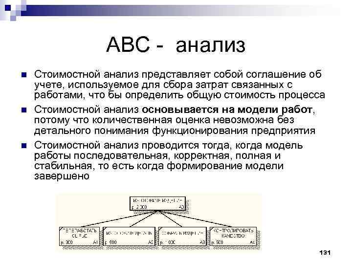 ABC анализ n n n Стоимостной анализ представляет собой соглашение об учете, используемое для