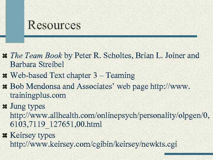 Resources The Team Book by Peter R. Scholtes, Brian L. Joiner and Barbara Streibel