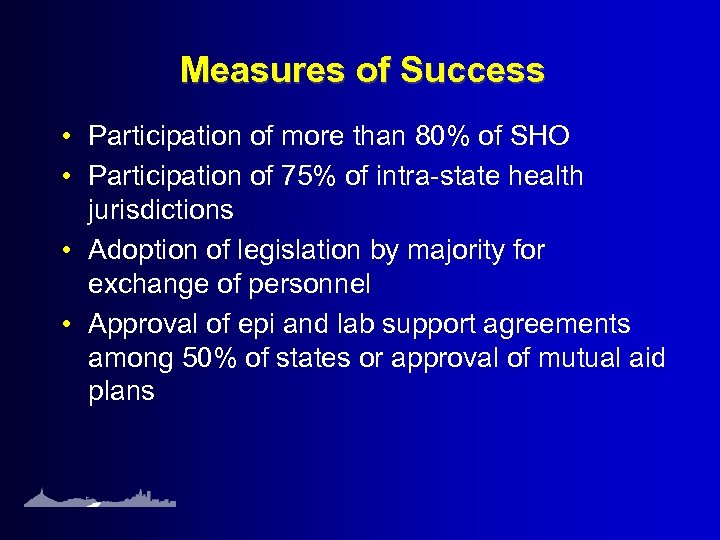 Measures of Success • Participation of more than 80% of SHO • Participation of