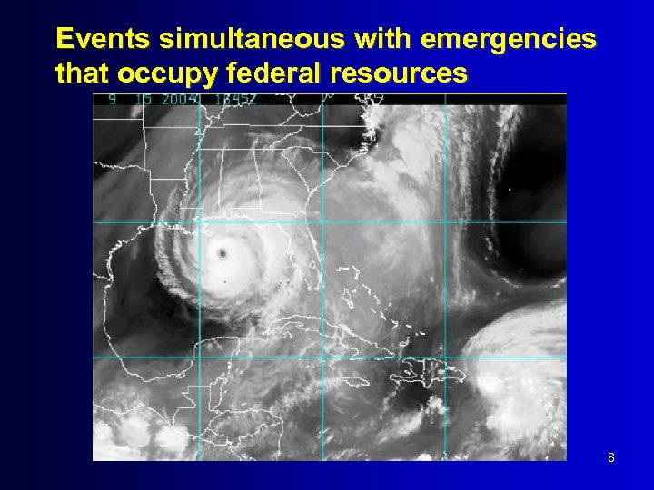 Events simultaneous with emergencies that occupy federal resources 8 