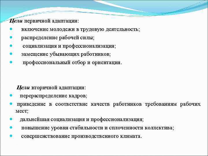 Адаптация включение в. Первичная и вторичная адаптация персонала. Цель вторичной адаптации. Первичная цель. Вторичные цели.