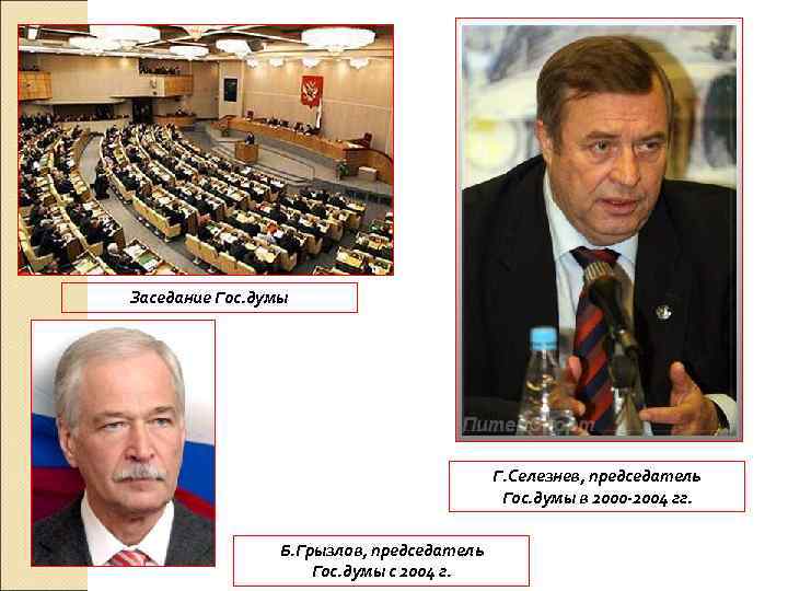 Заседание Гос. думы Г. Селезнев, председатель Гос. думы в 2000 -2004 гг. Б. Грызлов,