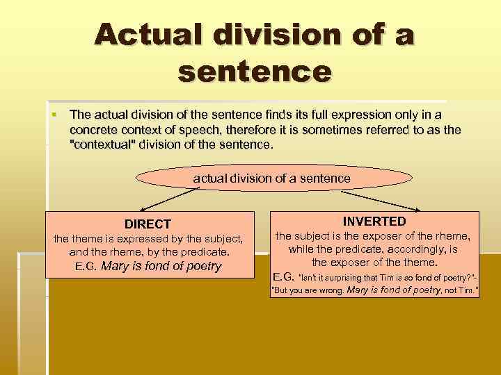 Actual division of a sentence The actual division of the sentence finds its full