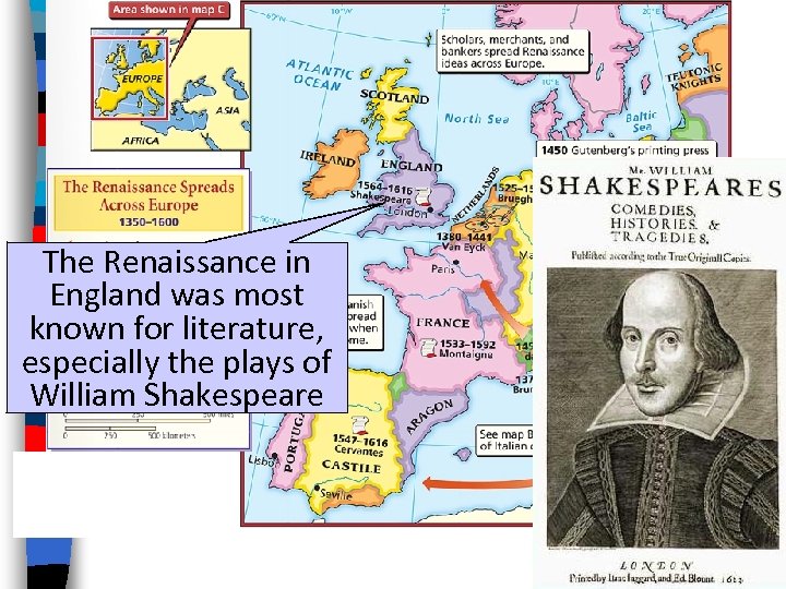 The Renaissance in England was most known for literature, especially the plays of William