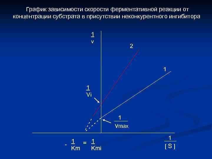 График зависимости скорости ферментативной реакции от концентрации субстрата в присутствии неконкурентного ингибитора 1 v