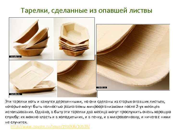 Тарелки, сделанные из опавшей листвы Эти тарелки хоть и кажутся деревянными, но они сделаны