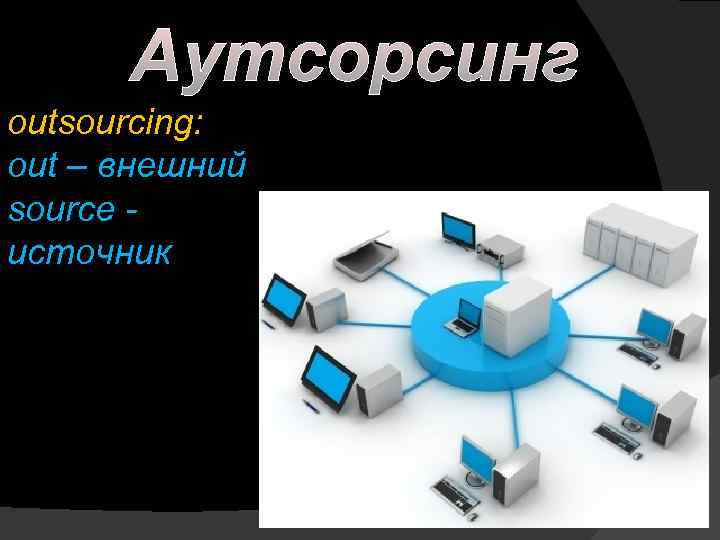 Аутсорсинг outsourcing: out – внешний source источник 