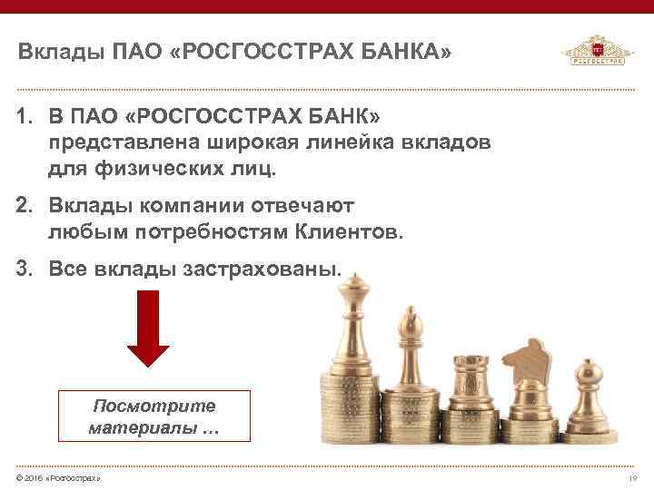 Вклады ПАО «РОСГОССТРАХ БАНКА» 1. В ПАО «РОСГОССТРАХ БАНК» представлена широкая линейка вкладов для