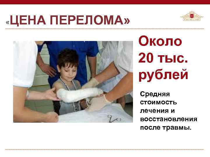  « ЦЕНА ПЕРЕЛОМА» Около 20 тыс. рублей Средняя стоимость лечения и восстановления после