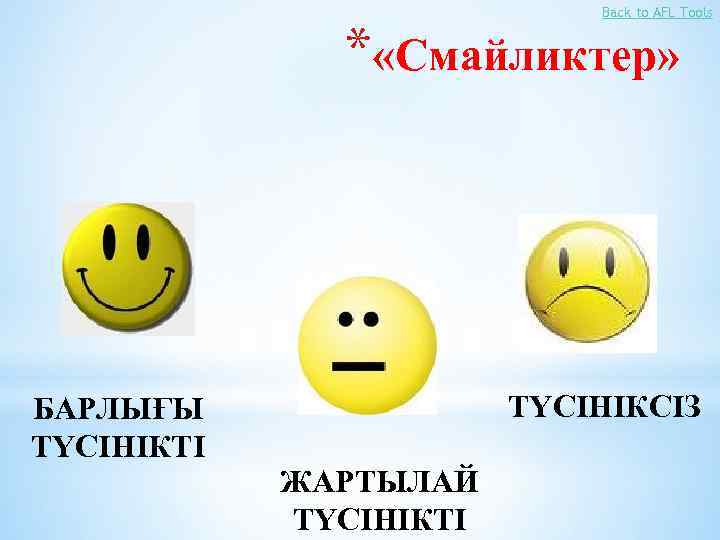 Back to AFL Tools * «Смайликтер» БАРЛЫҒЫ ТҮСІНІКТІ ТҮСІНІКСІЗ ЖАРТЫЛАЙ ТҮСІНІКТІ 