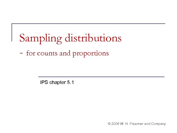 Sampling distributions - for counts and proportions IPS chapter 5. 1 © 2006 W.