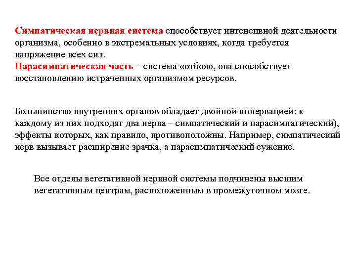 Интенсивная деятельность. Анатомо-физиологические особенности симпатической нервной системы. Условия для интенсивной деятельности организма создает. Нервная система отбоя. Почему парасимпатическую нервную систему называют системой отбоя:.