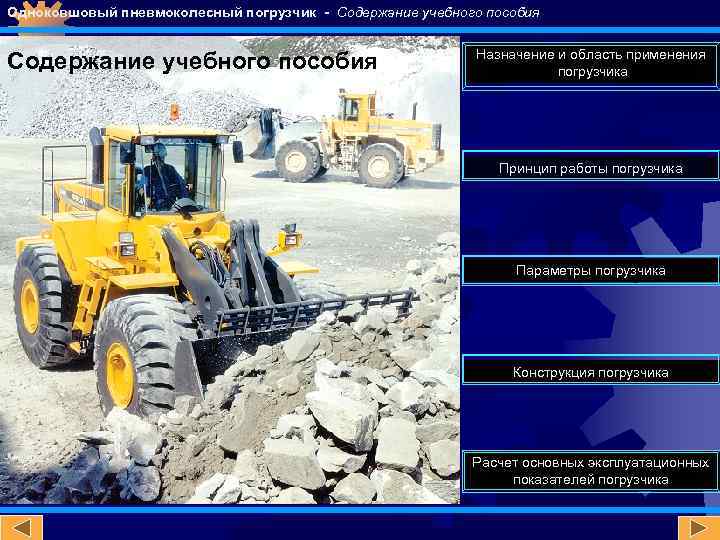 Одноковшовый пневмоколесный погрузчик - Содержание учебного пособия Назначение и область применения погрузчика Принцип работы