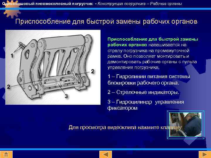 Одноковшовый пневмоколесный погрузчик - Конструкция погрузчика – Рабочие органы Приспособление для быстрой замены рабочих