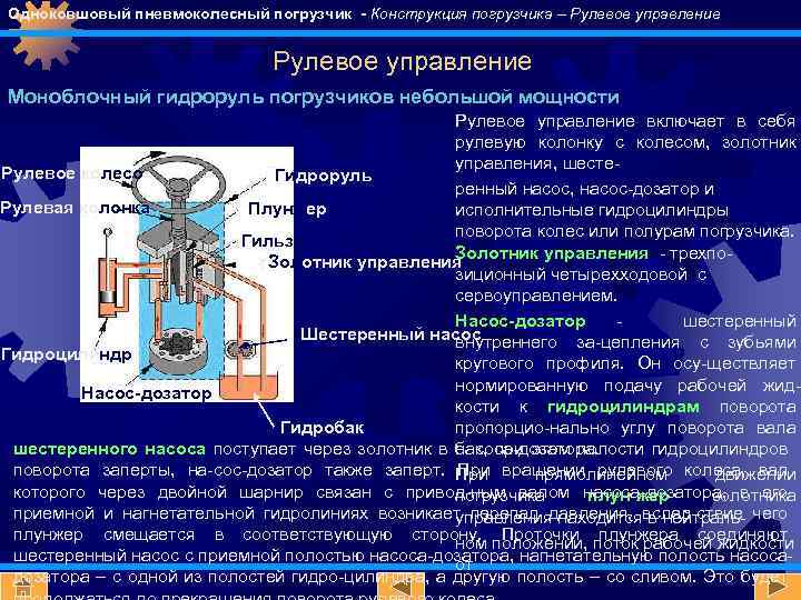 Одноковшовый пневмоколесный погрузчик - Конструкция погрузчика – Рулевое управление Моноблочный гидроруль погрузчиков небольшой мощности