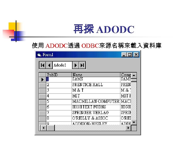 再探 ADODC 使用 ADODC透過 ODBC來源名稱來載入資料庫 
