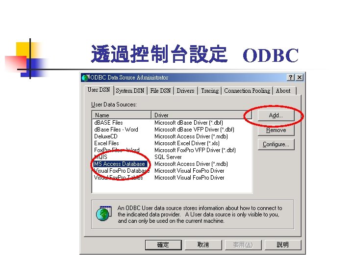 透過控制台設定 ODBC 