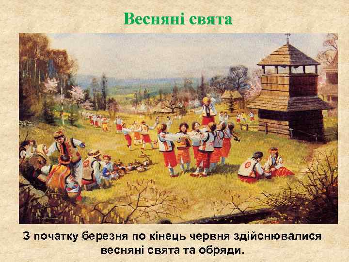 Весняні свята З початку березня по кінець червня здійснювалися весняні свята та обряди. 
