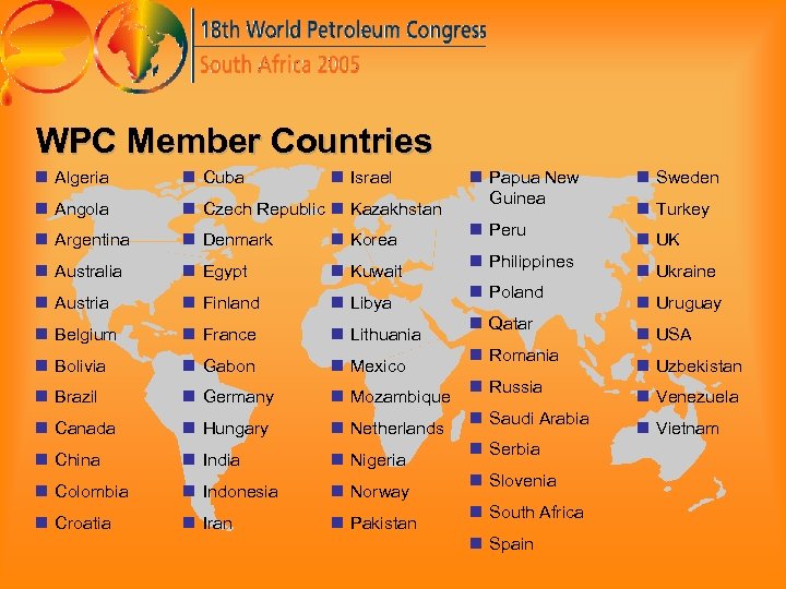 WPC Member Countries n Algeria n Cuba n Israel n Angola n Czech Republic