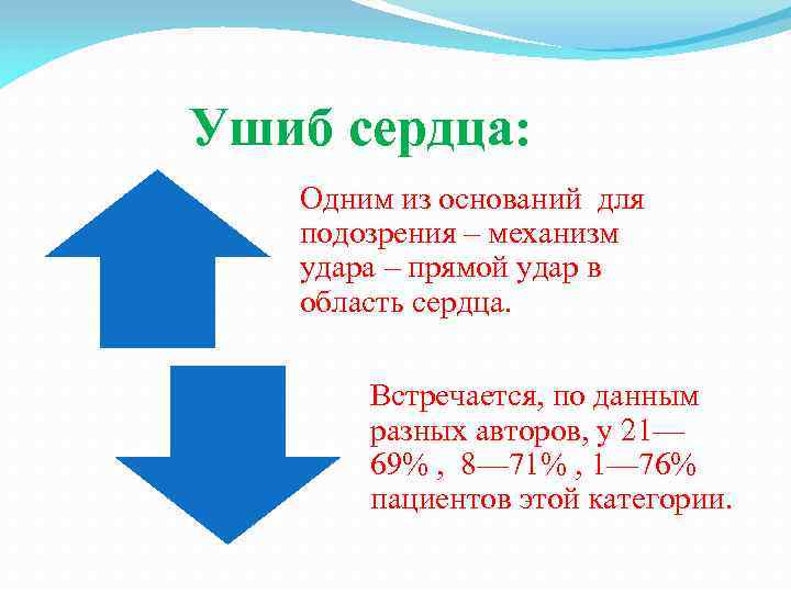 Ушиб сердца: Одним из оснований для подозрения – механизм удара – прямой удар в